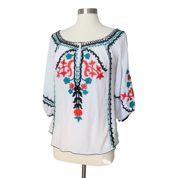 POUPETTE ST BARTH Floral Embroidered 3/4 Sleeve Blouse L - Picture 1 of 16